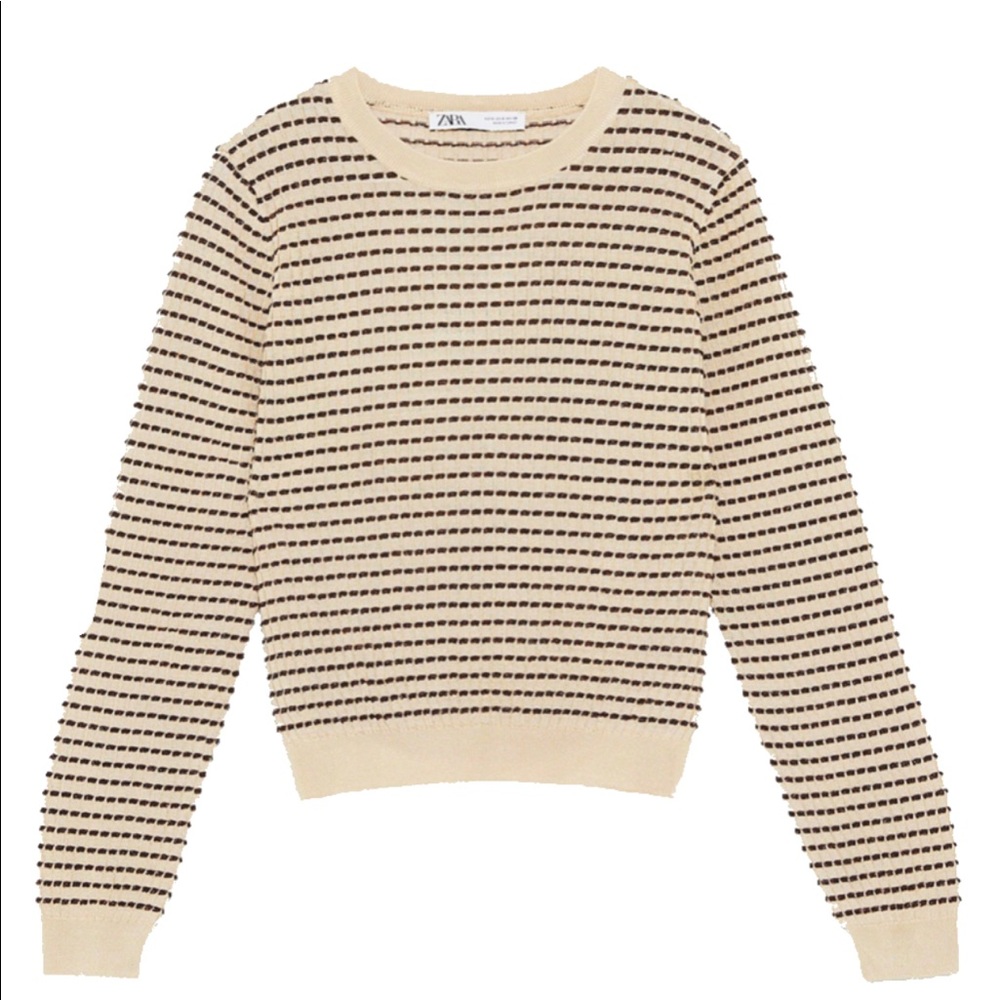 Zara Knit Sweater Metallic Thread Beige